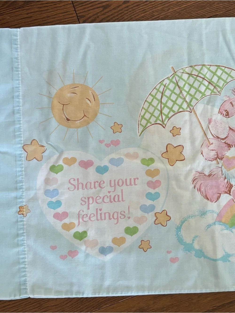 Care Bears Pillowcase Vintage 1980's Love-a-Lot Bear Bedtime Bear Pink Blue